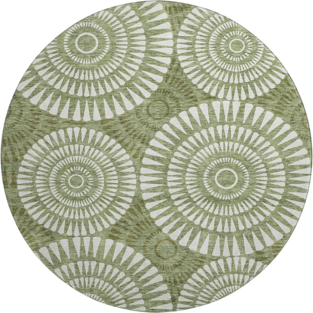 Premium Machine Washable Mayfield AMF877 Green 8' x 8' Round Rug. Picture 1