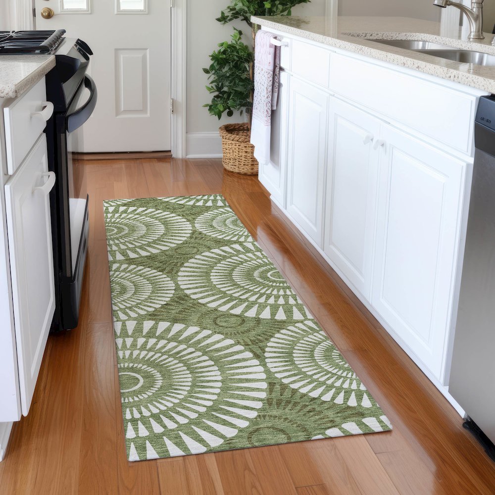 Premium Machine Washable Mayfield AMF877 Green 2'3" x 7'6" Runner Rug. Picture 5