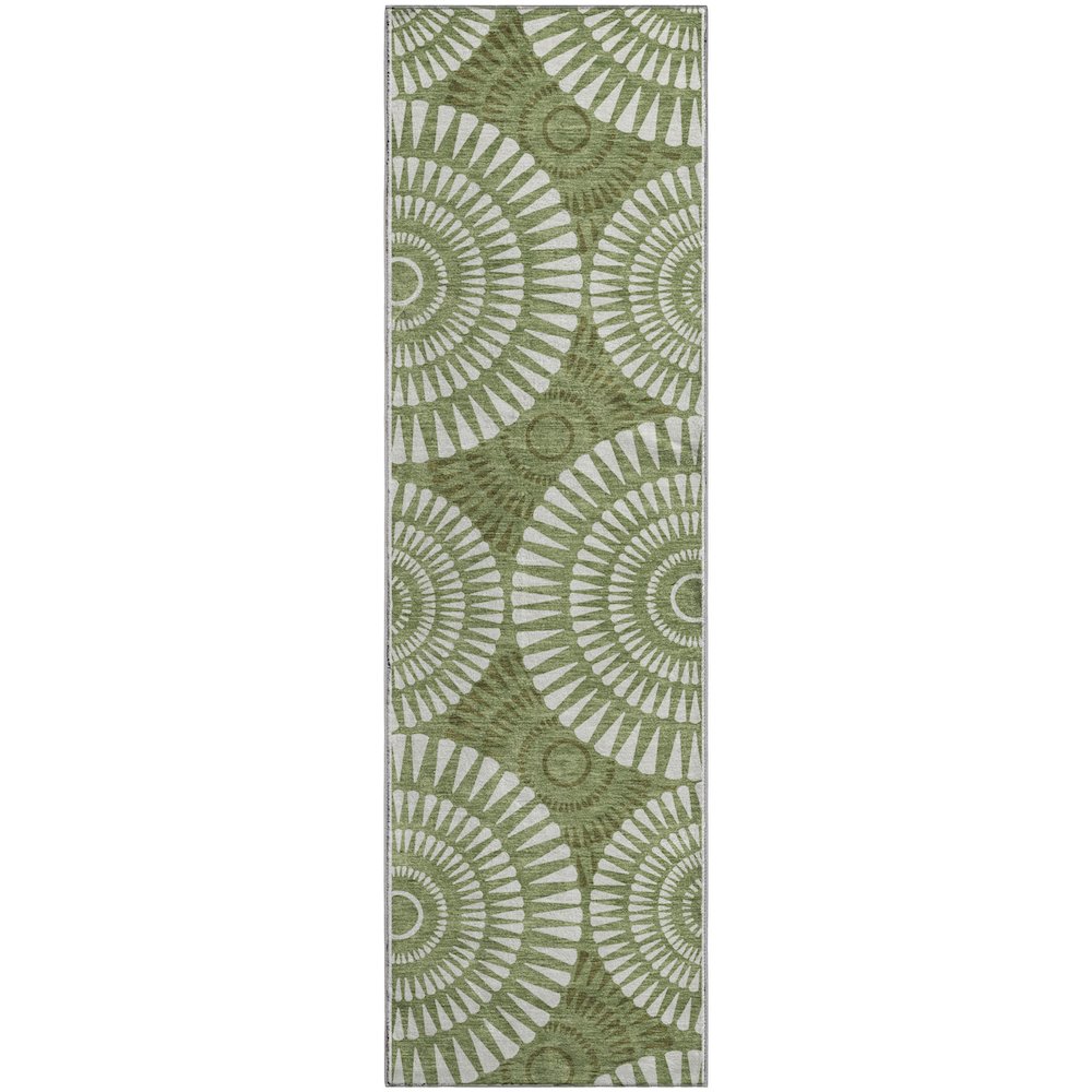 Premium Machine Washable Mayfield AMF877 Green 2'3" x 7'6" Runner Rug. Picture 1