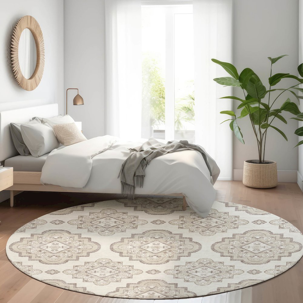 Premium Machine Washable Mayfield AMF878 Ivory 8' x 8' Round Rug. Picture 5