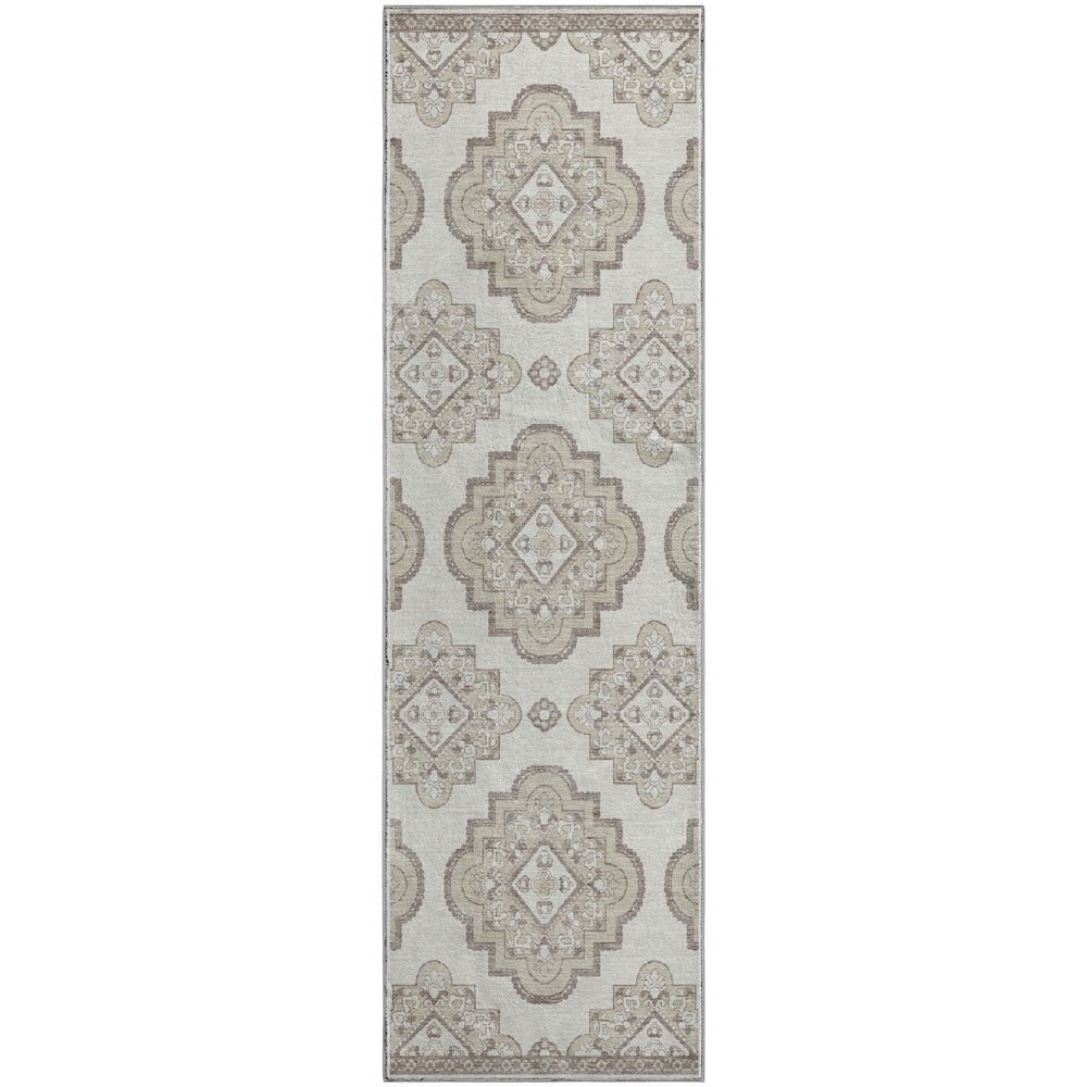 Premium Machine Washable Mayfield AMF878 Ivory 2'3" x 7'6" Runner Rug. Picture 1