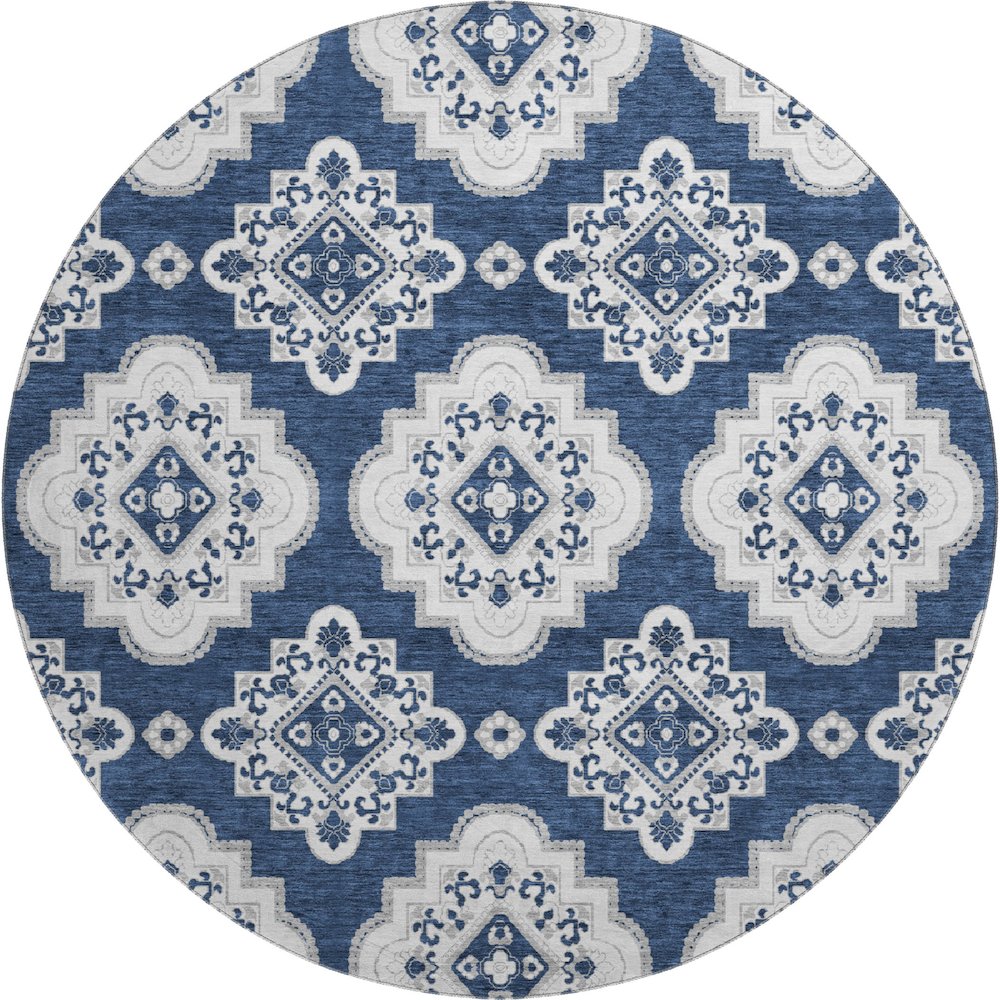 Premium Machine Washable Mayfield AMF878 Navy 8' x 8' Round Rug. Picture 1