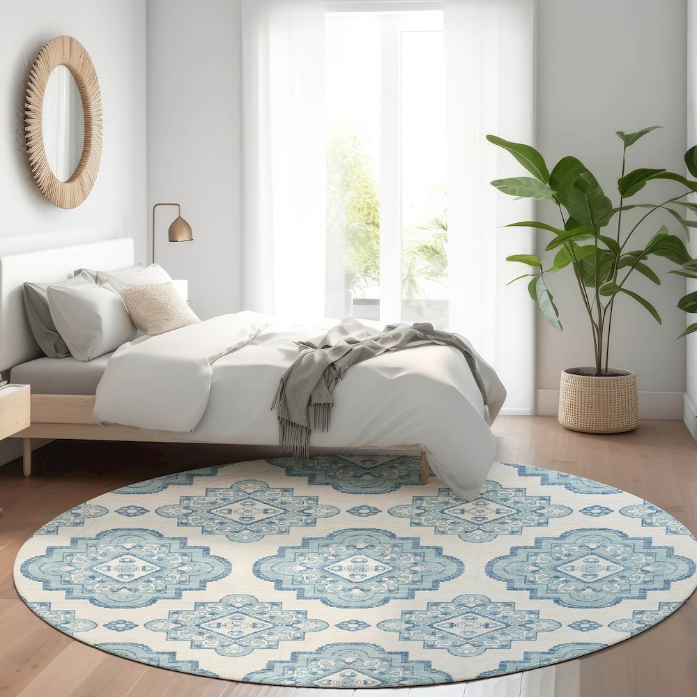 Premium Machine Washable Mayfield AMF878 Teal 8' x 8' Round Rug. Picture 5