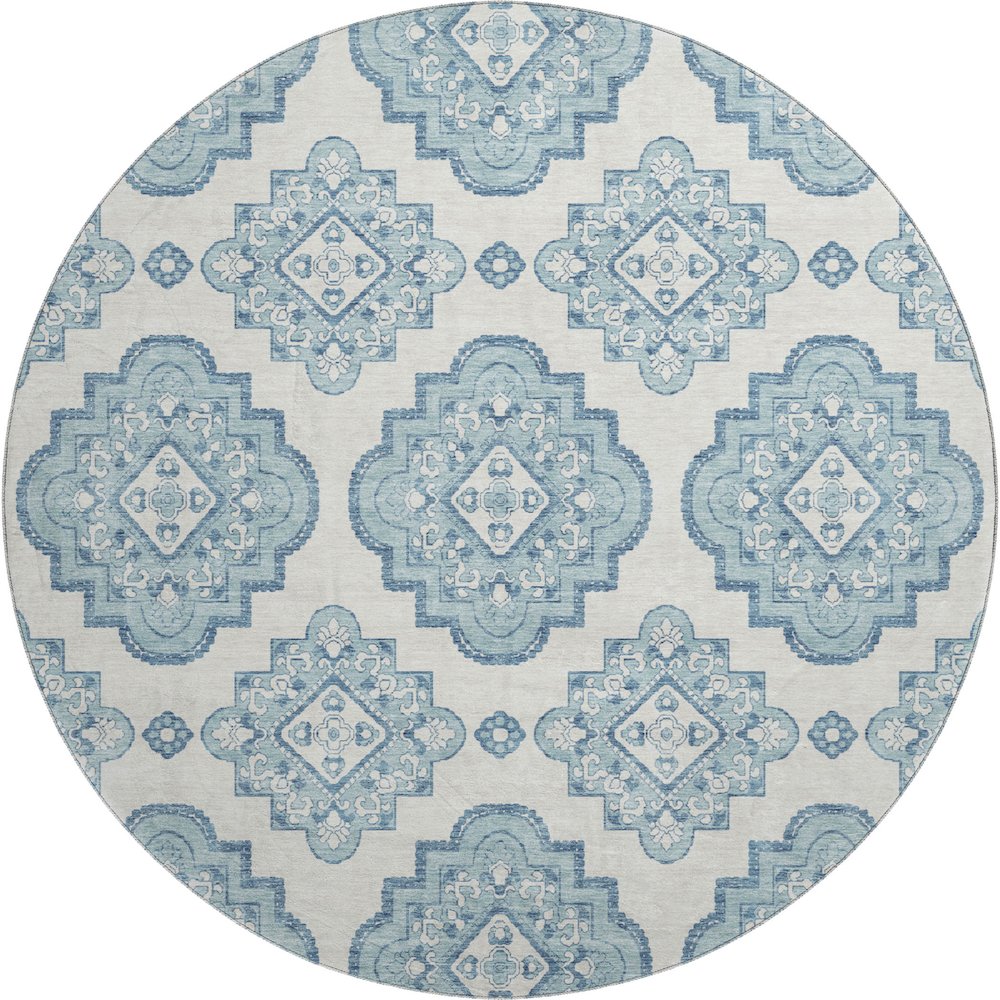 Premium Machine Washable Mayfield AMF878 Teal 8' x 8' Round Rug. Picture 1