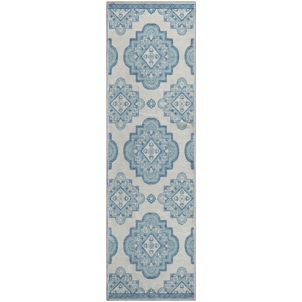 Premium Machine Washable Mayfield AMF878 Teal 2'3" x 7'6" Runner Rug. Picture 1