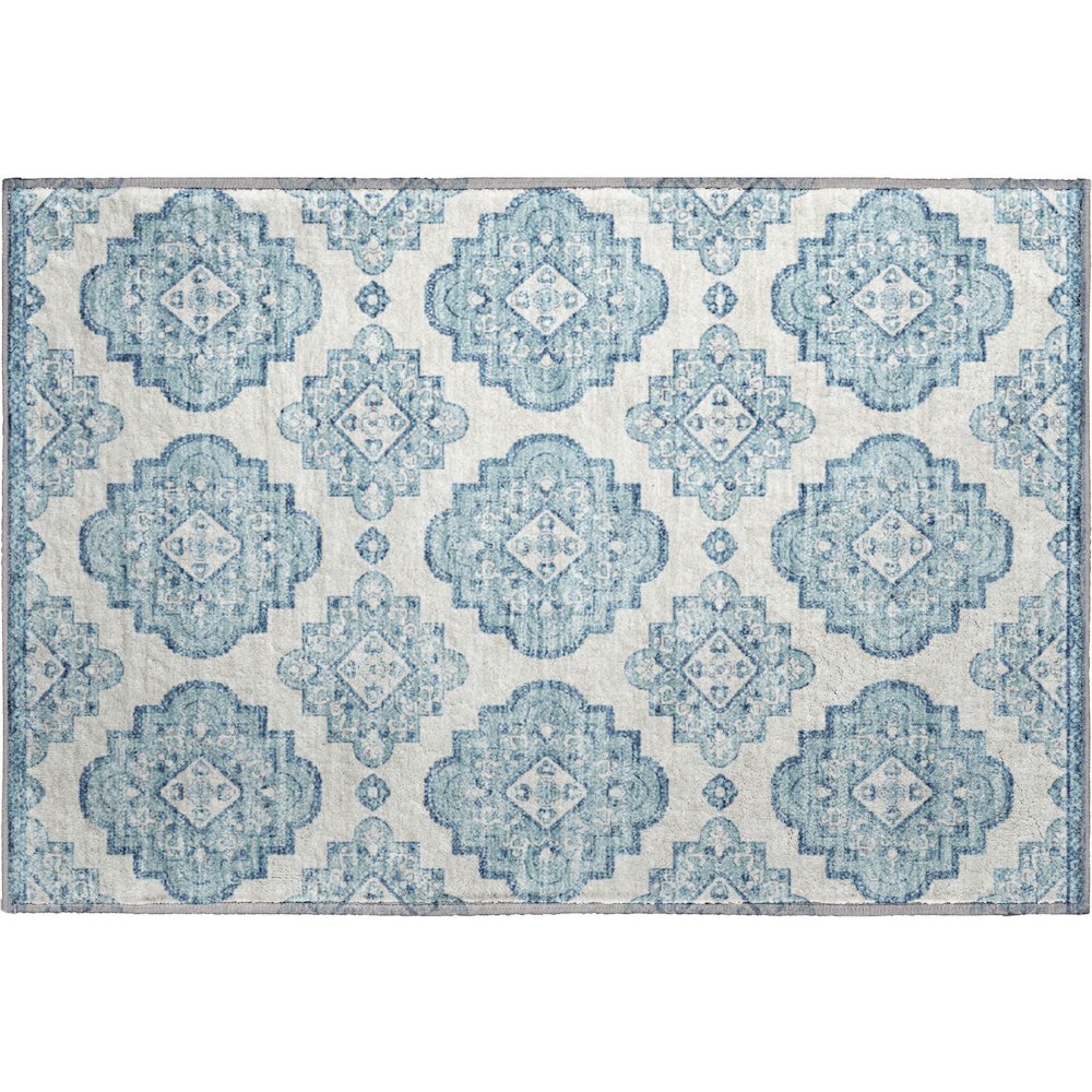 Premium Machine Washable Mayfield AMF878 Teal 1'8" x 2'6" Rug. Picture 1
