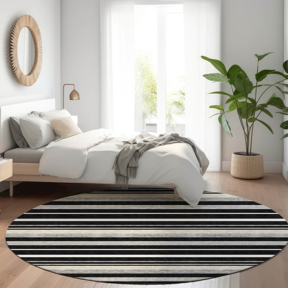Premium Machine Washable Mayfield AMF879 Black 8' x 8' Round Rug. Picture 5