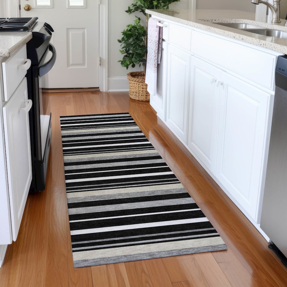 Premium Machine Washable Mayfield AMF879 Black 2'3" x 7'6" Runner Rug. Picture 5