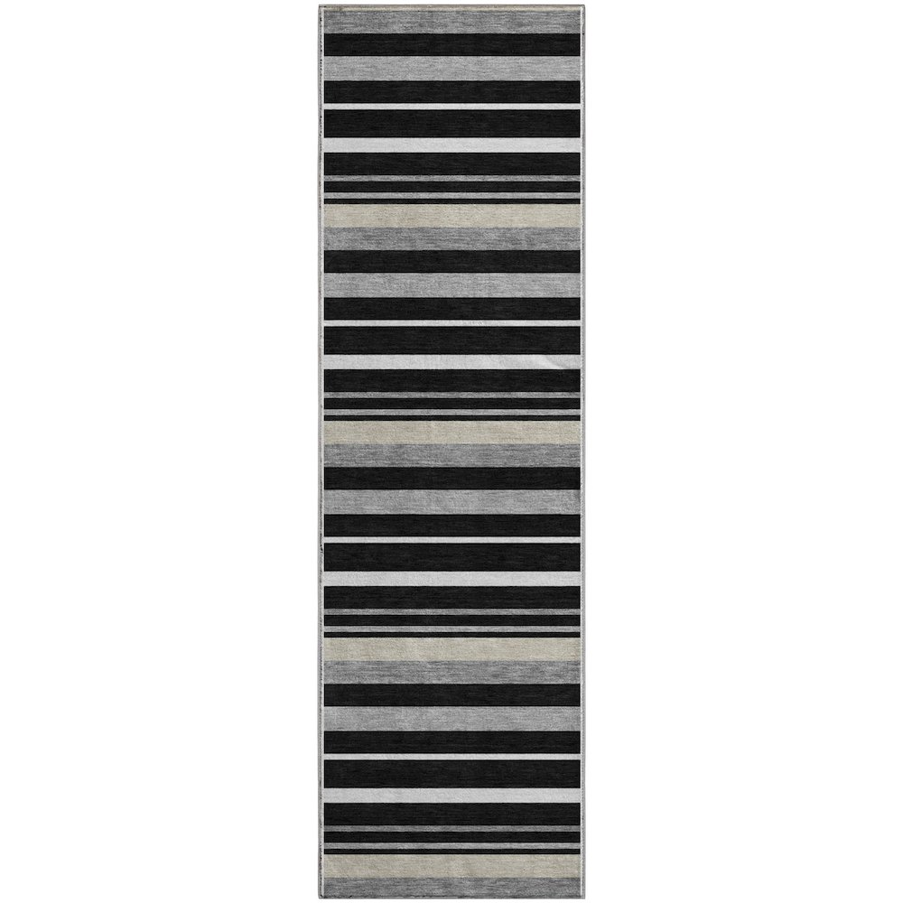 Premium Machine Washable Mayfield AMF879 Black 2'3" x 7'6" Runner Rug. Picture 1