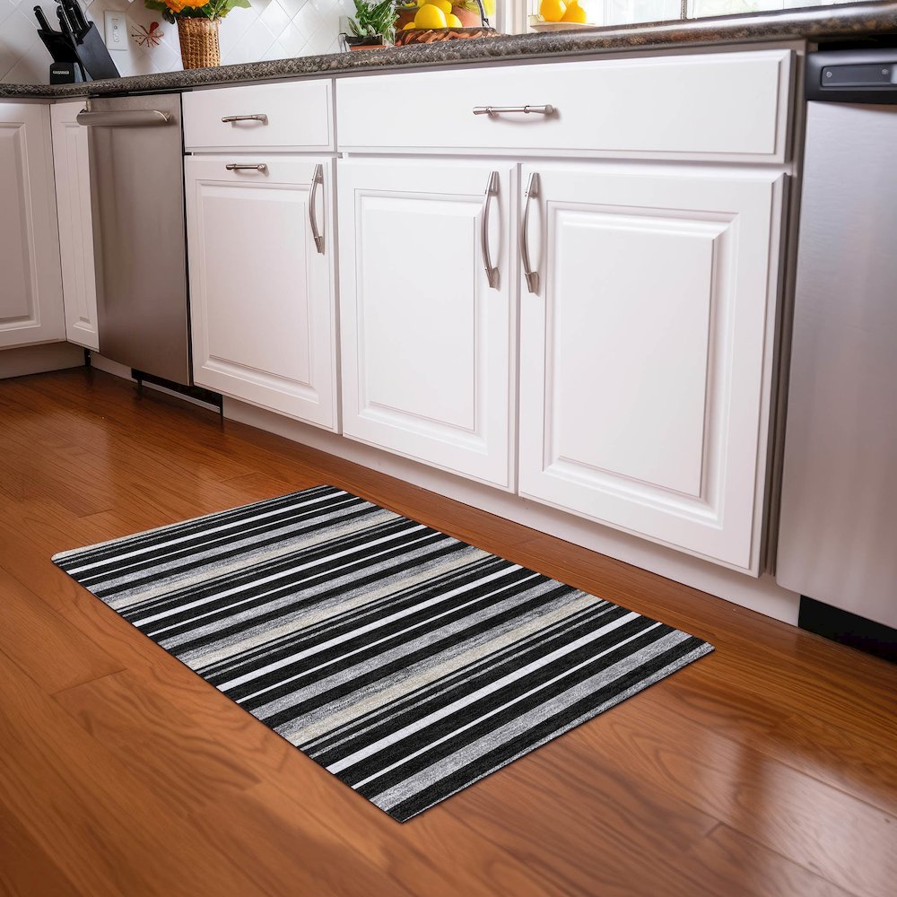 Premium Machine Washable Mayfield AMF879 Black 1'8" x 2'6" Rug. Picture 5