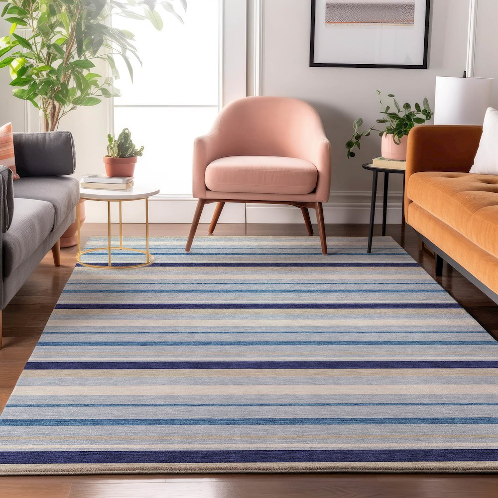 Premium Machine Washable Mayfield AMF879 Blue 2'6" x 3'10" Rug. Picture 5