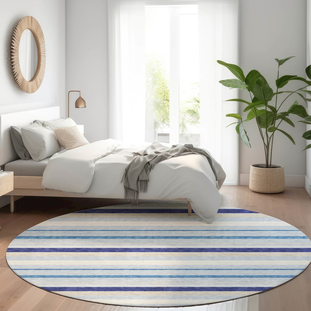 Premium Machine Washable Mayfield AMF879 Blue 8' x 8' Round Rug. Picture 5