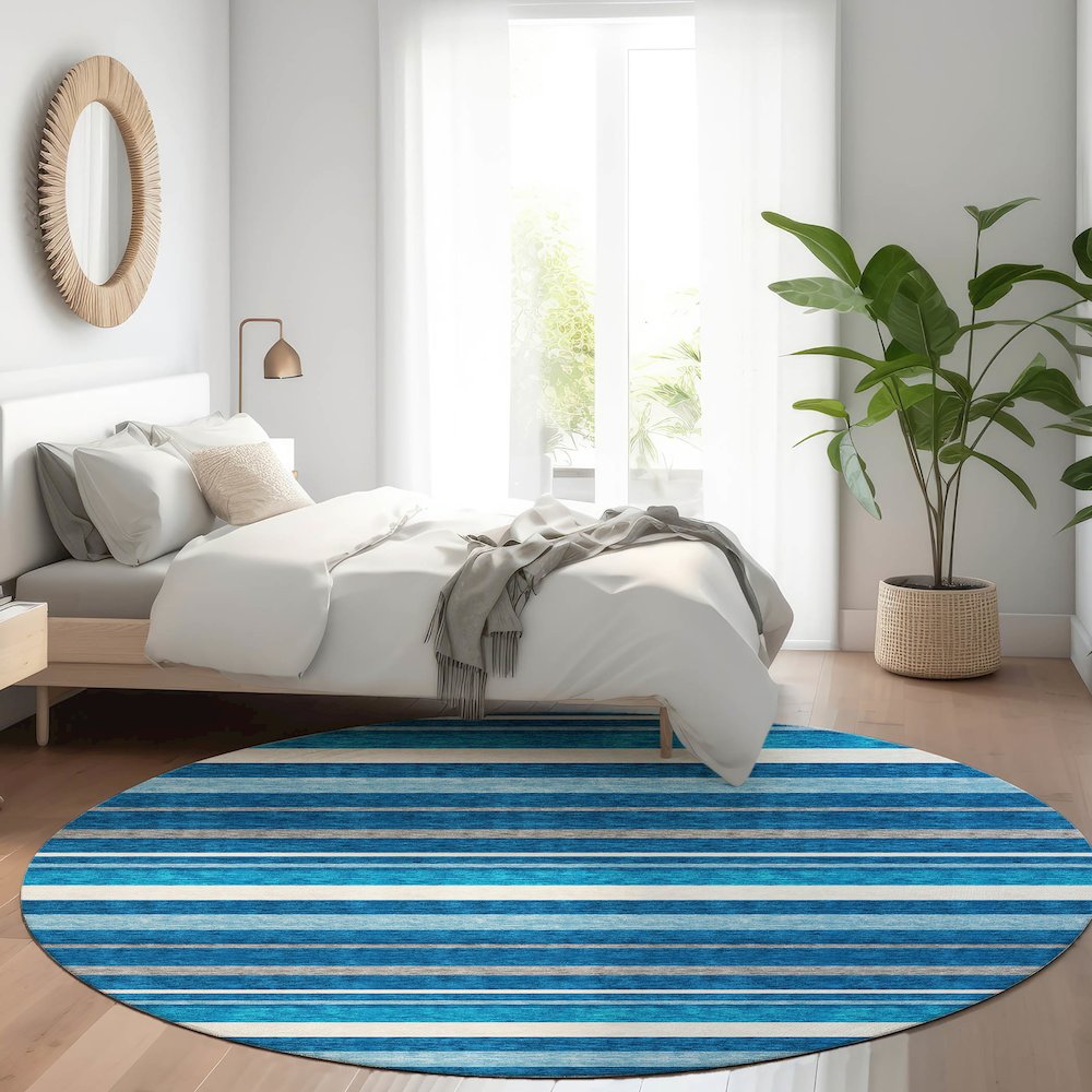 Premium Machine Washable Mayfield AMF879 Denim 8' x 8' Round Rug. Picture 5