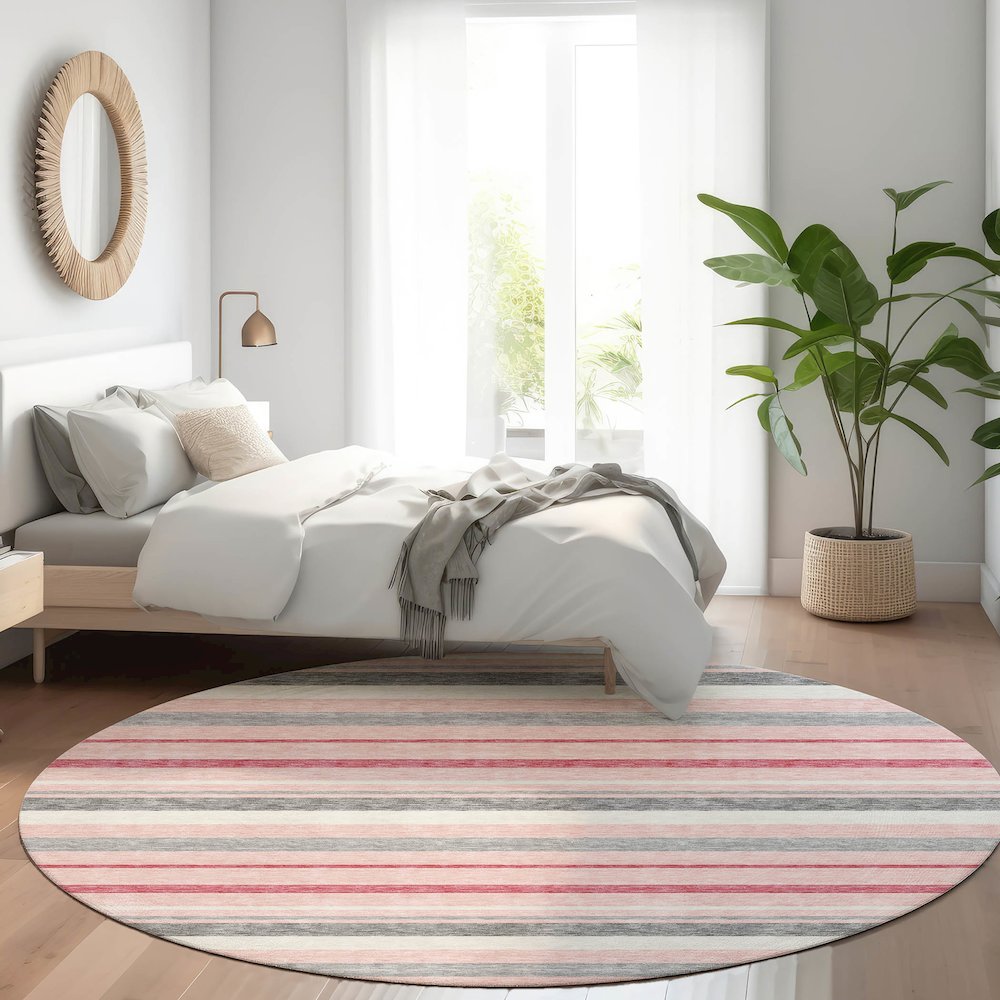 Premium Machine Washable Mayfield AMF879 Pink 8' x 8' Round Rug. Picture 5