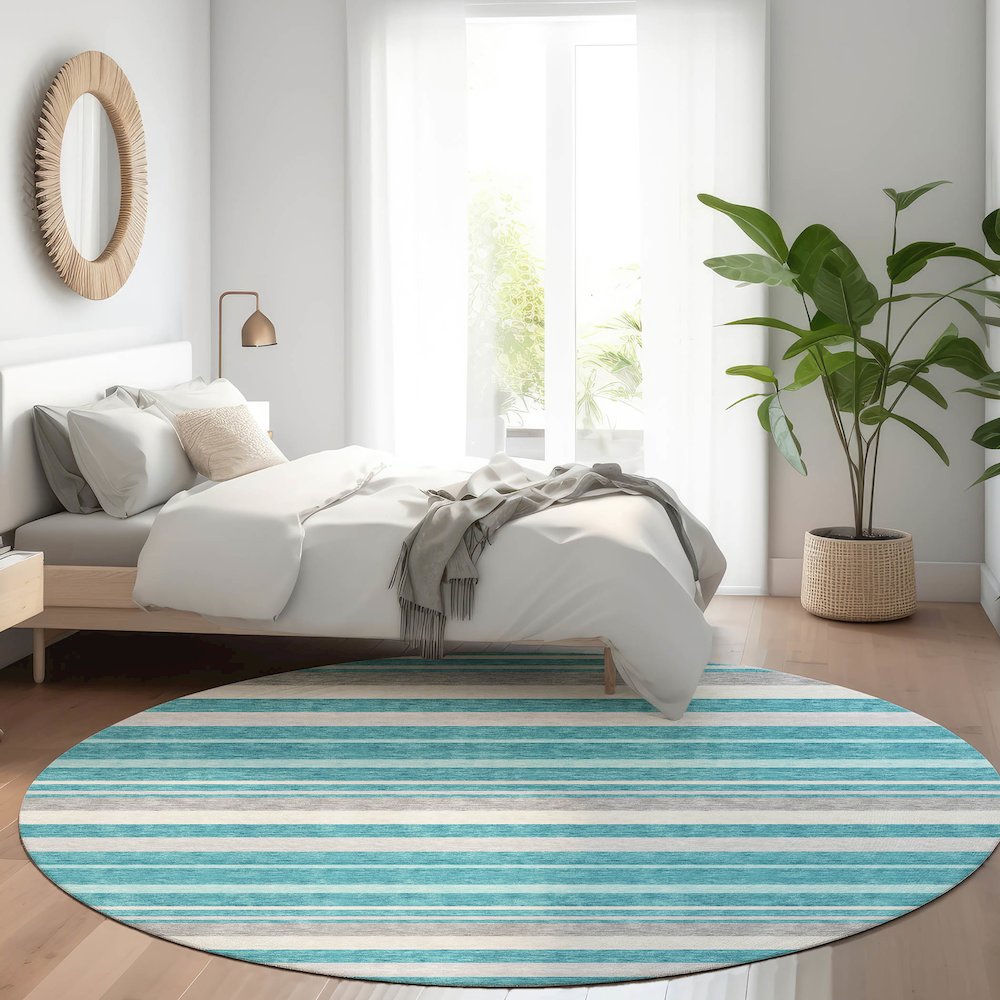 Premium Machine Washable Mayfield AMF879 Teal 8' x 8' Round Rug. Picture 5