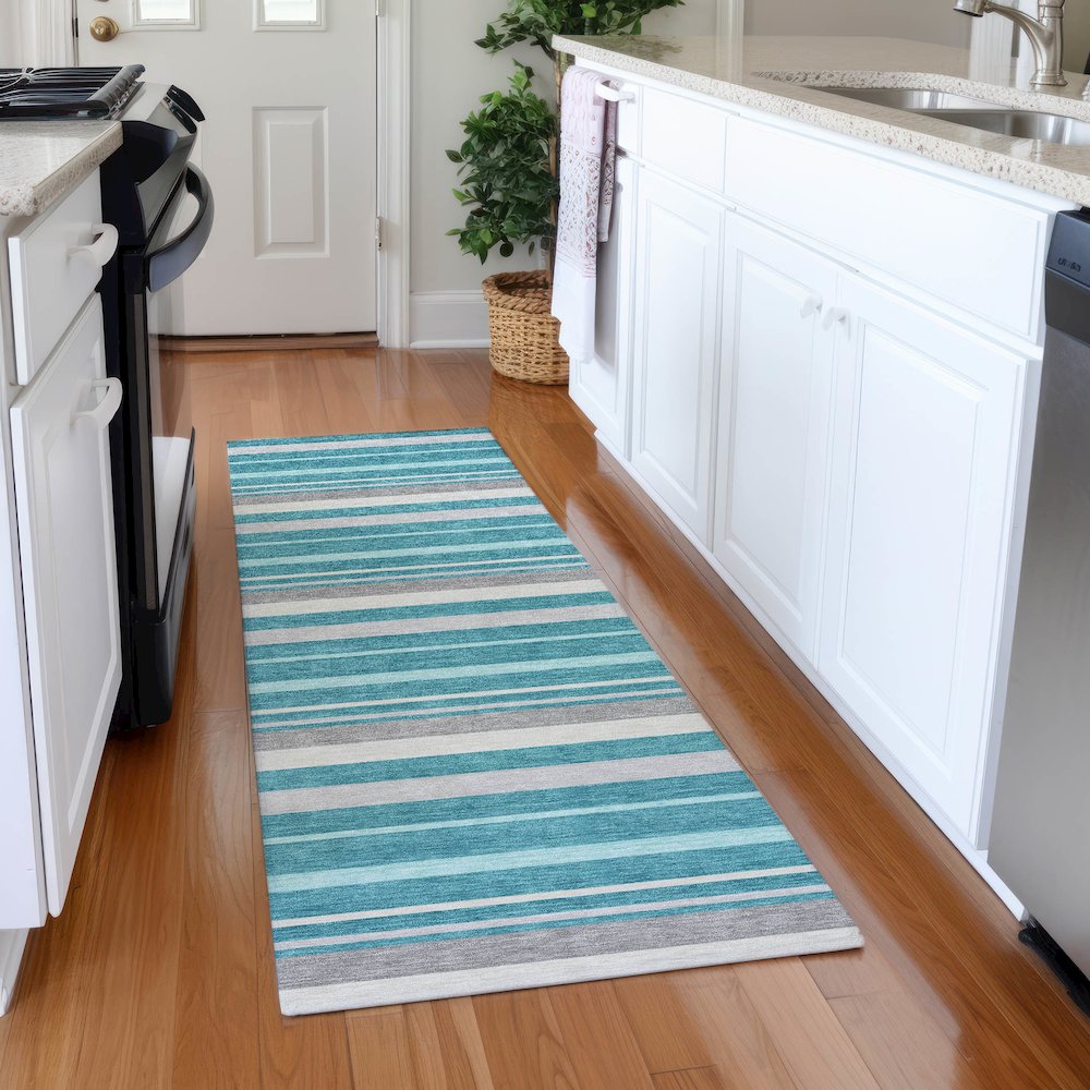 Premium Machine Washable Mayfield AMF879 Teal 2'3" x 7'6" Runner Rug. Picture 5