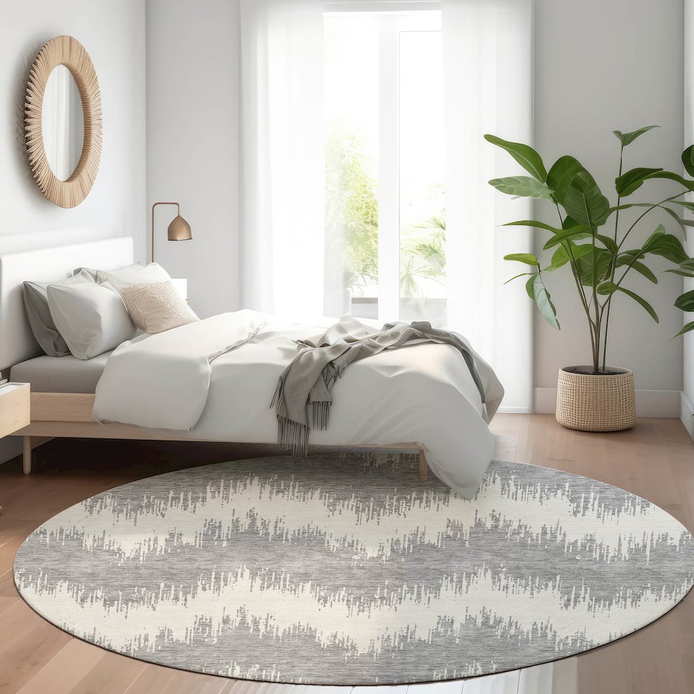 Premium Machine Washable Mayfield AMF880 Gray 8' x 8' Round Rug. Picture 5