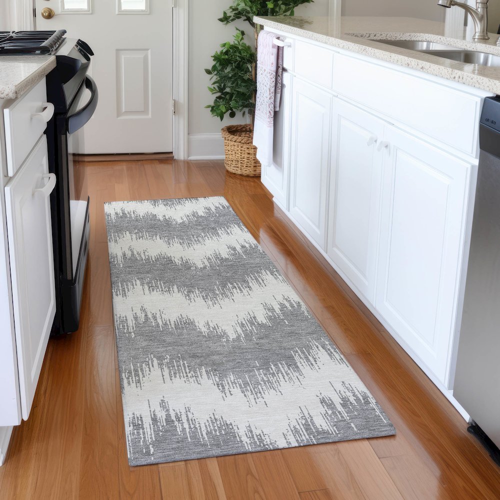 Premium Machine Washable Mayfield AMF880 Gray 2'3" x 7'6" Runner Rug. Picture 5