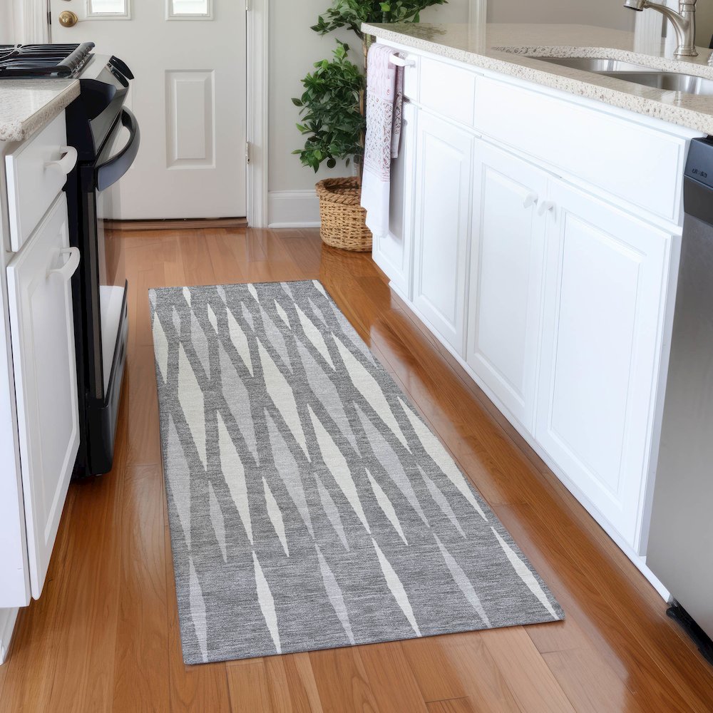 Premium Machine Washable Mayfield AMF881 Gray 2'3" x 7'6" Runner Rug. Picture 5