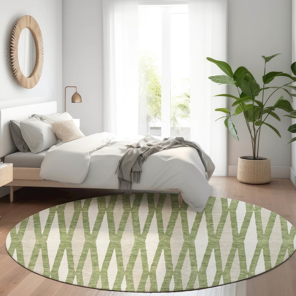 Premium Machine Washable Mayfield AMF881 Green 8' x 8' Round Rug. Picture 5