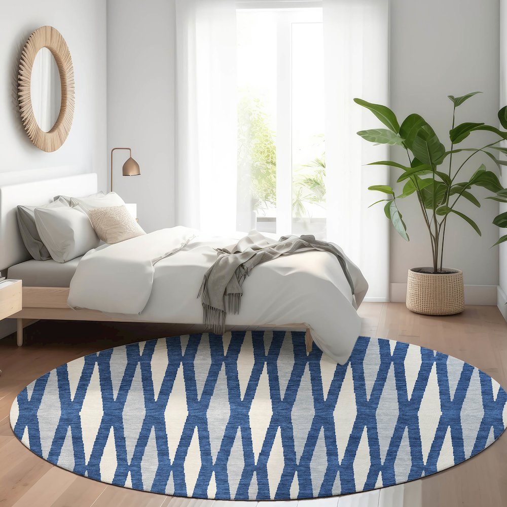 Premium Machine Washable Mayfield AMF881 Navy 8' x 8' Round Rug. Picture 5
