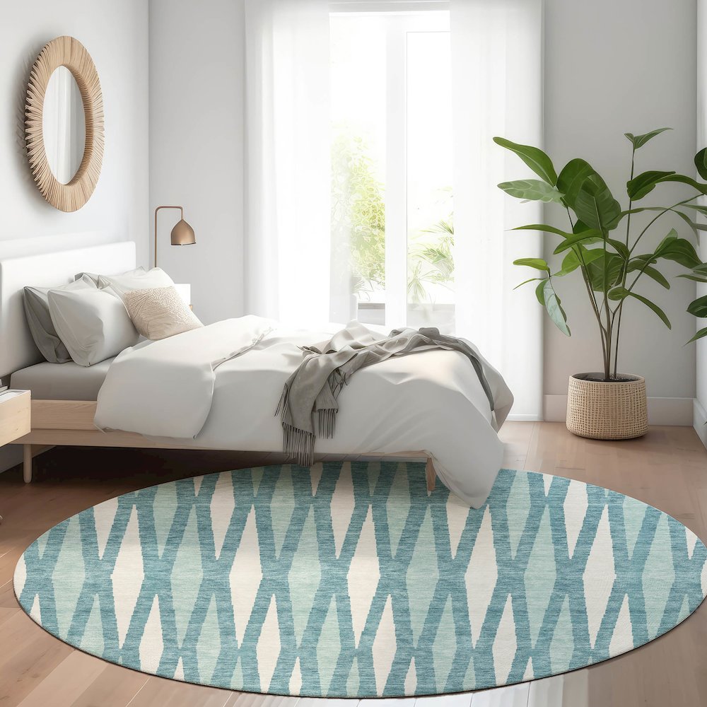 Premium Machine Washable Mayfield AMF881 Teal 8' x 8' Round Rug. Picture 5