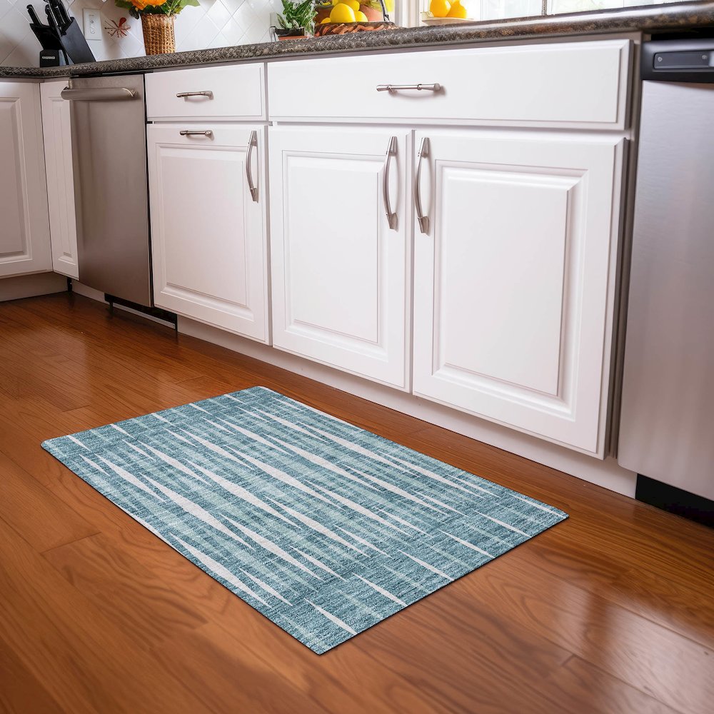 Premium Machine Washable Mayfield AMF881 Teal 1'8" x 2'6" Rug. Picture 5