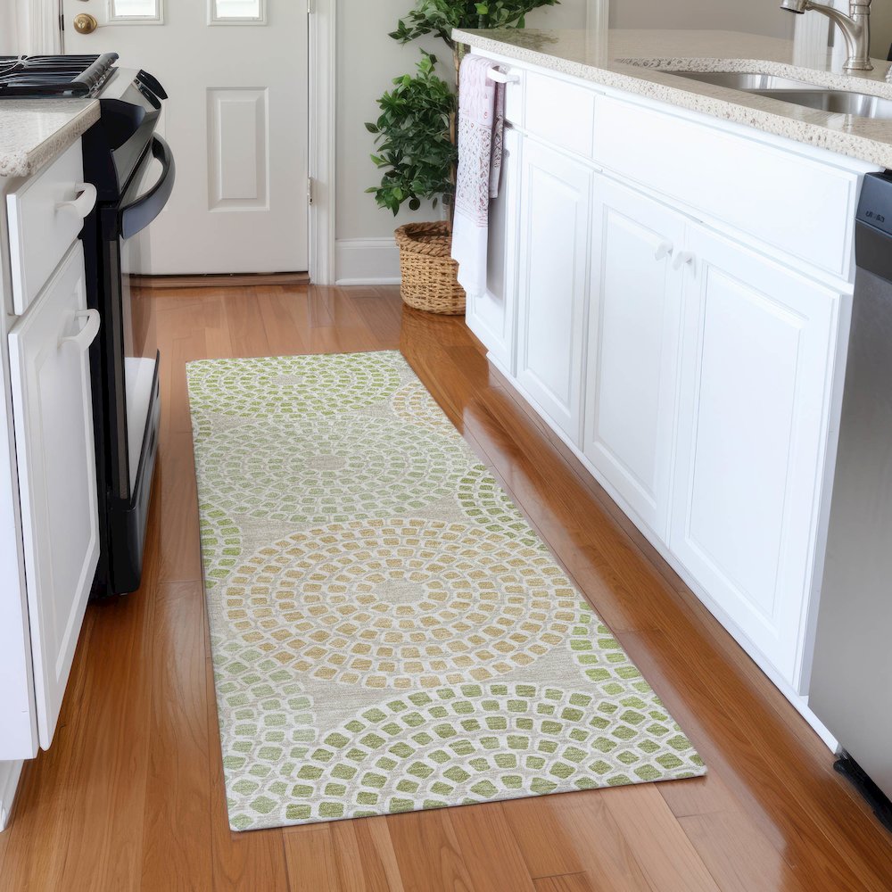 Premium Machine Washable Mayfield AMF882 Aloe 2'3" x 7'6" Runner Rug. Picture 5