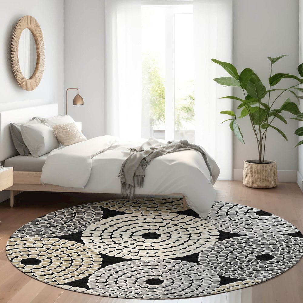 Premium Machine Washable Mayfield AMF882 Black 8' x 8' Round Rug. Picture 5