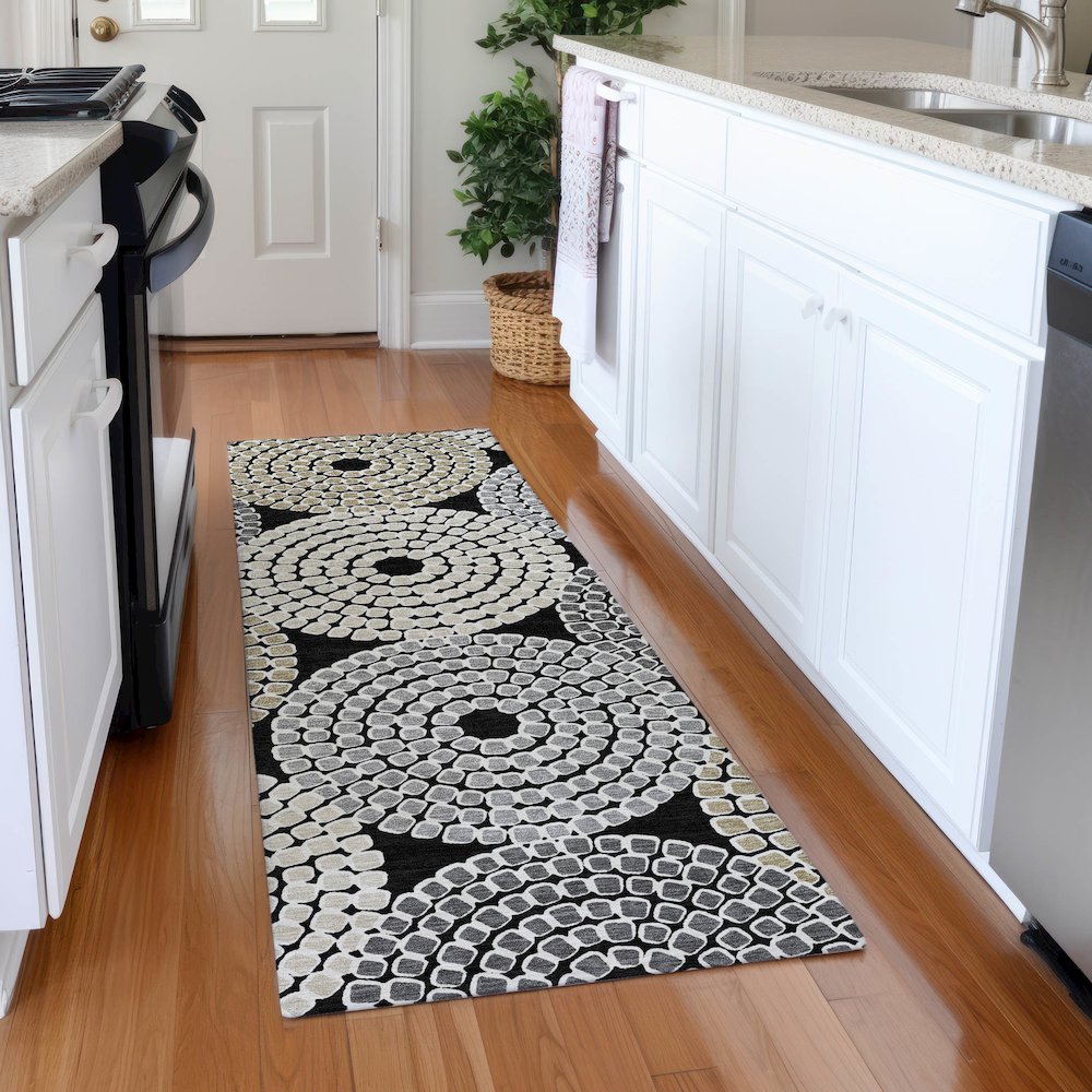 Premium Machine Washable Mayfield AMF882 Black 2'3" x 7'6" Runner Rug. Picture 5