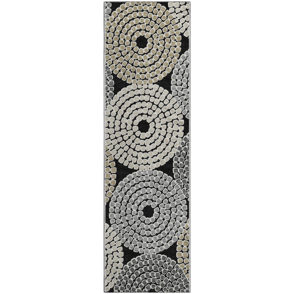 Premium Machine Washable Mayfield AMF882 Black 2'3" x 7'6" Runner Rug. Picture 1
