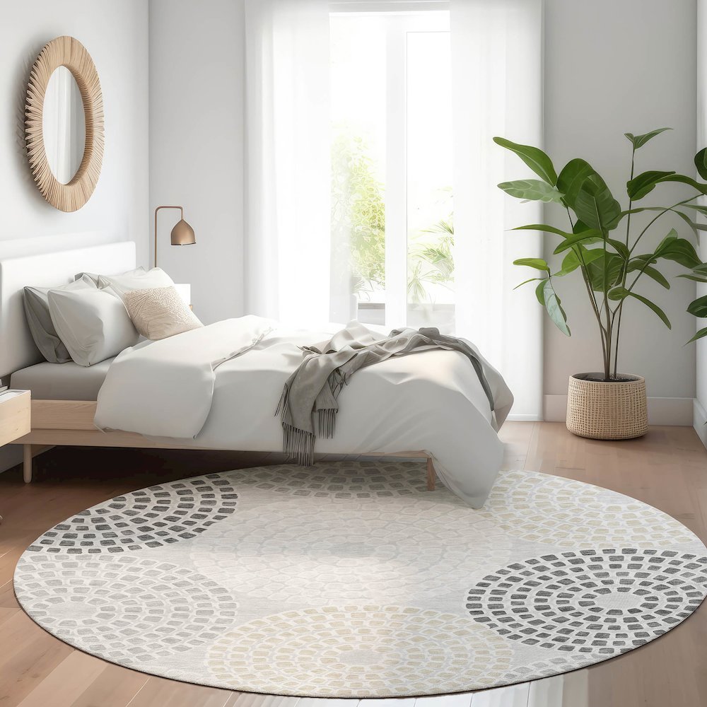 Premium Machine Washable Mayfield AMF882 Gray 8' x 8' Round Rug. Picture 5