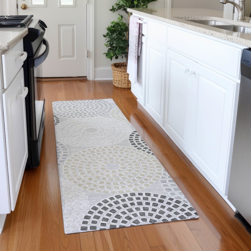 Premium Machine Washable Mayfield AMF882 Gray 2'3" x 7'6" Runner Rug. Picture 5