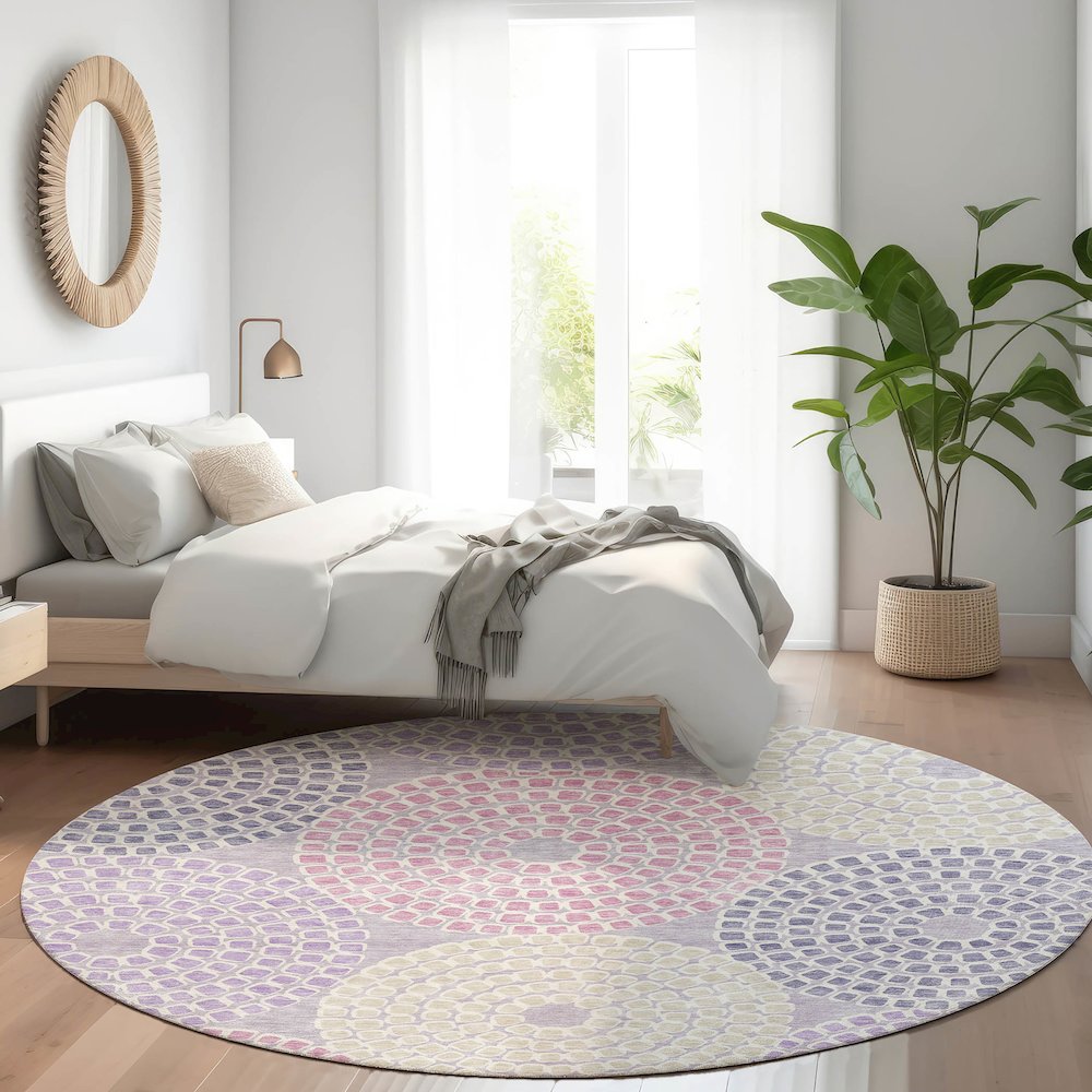 Premium Machine Washable Mayfield AMF882 Lavender 8' x 8' Round Rug. Picture 5