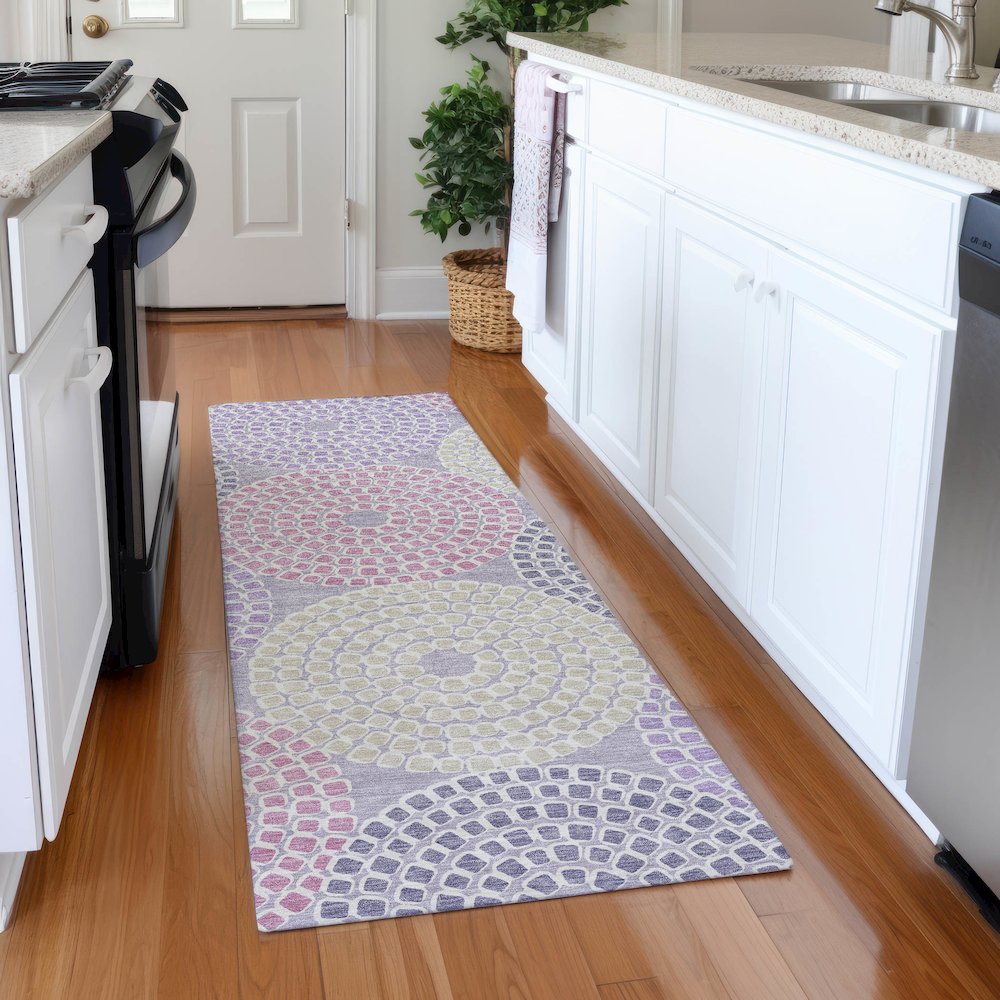 Premium Machine Washable Mayfield AMF882 Lavender 2'3" x 7'6" Runner Rug. Picture 5