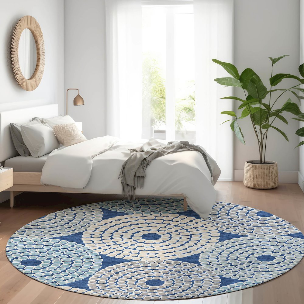 Premium Machine Washable Mayfield AMF882 Navy 8' x 8' Round Rug. Picture 5