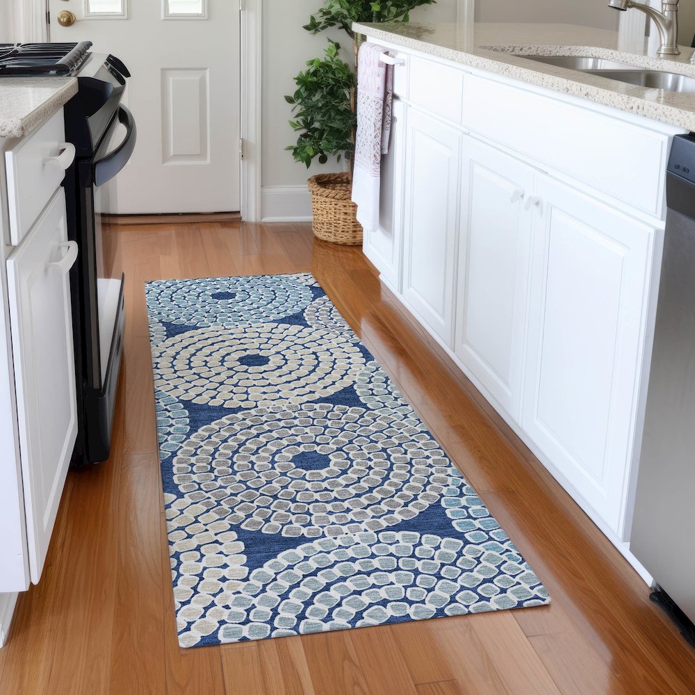 Premium Machine Washable Mayfield AMF882 Navy 2'3" x 7'6" Runner Rug. Picture 5