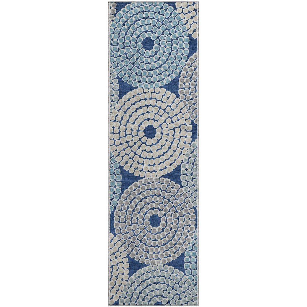 Premium Machine Washable Mayfield AMF882 Navy 2'3" x 7'6" Runner Rug. Picture 1