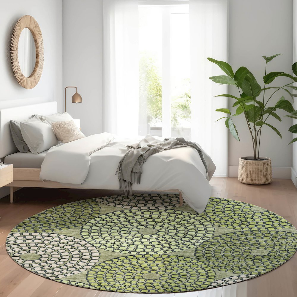 Premium Machine Washable Mayfield AMF882 Olive 8' x 8' Round Rug. Picture 5