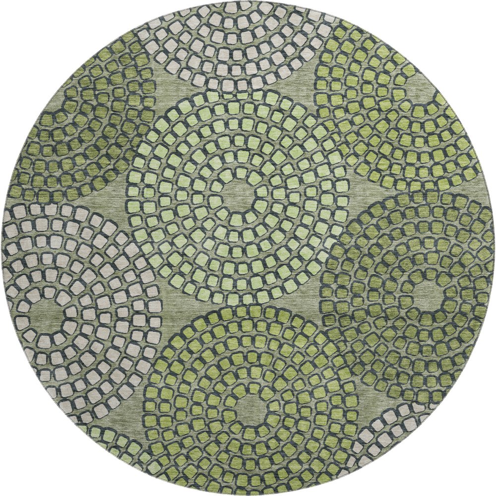 Premium Machine Washable Mayfield AMF882 Olive 8' x 8' Round Rug. Picture 1