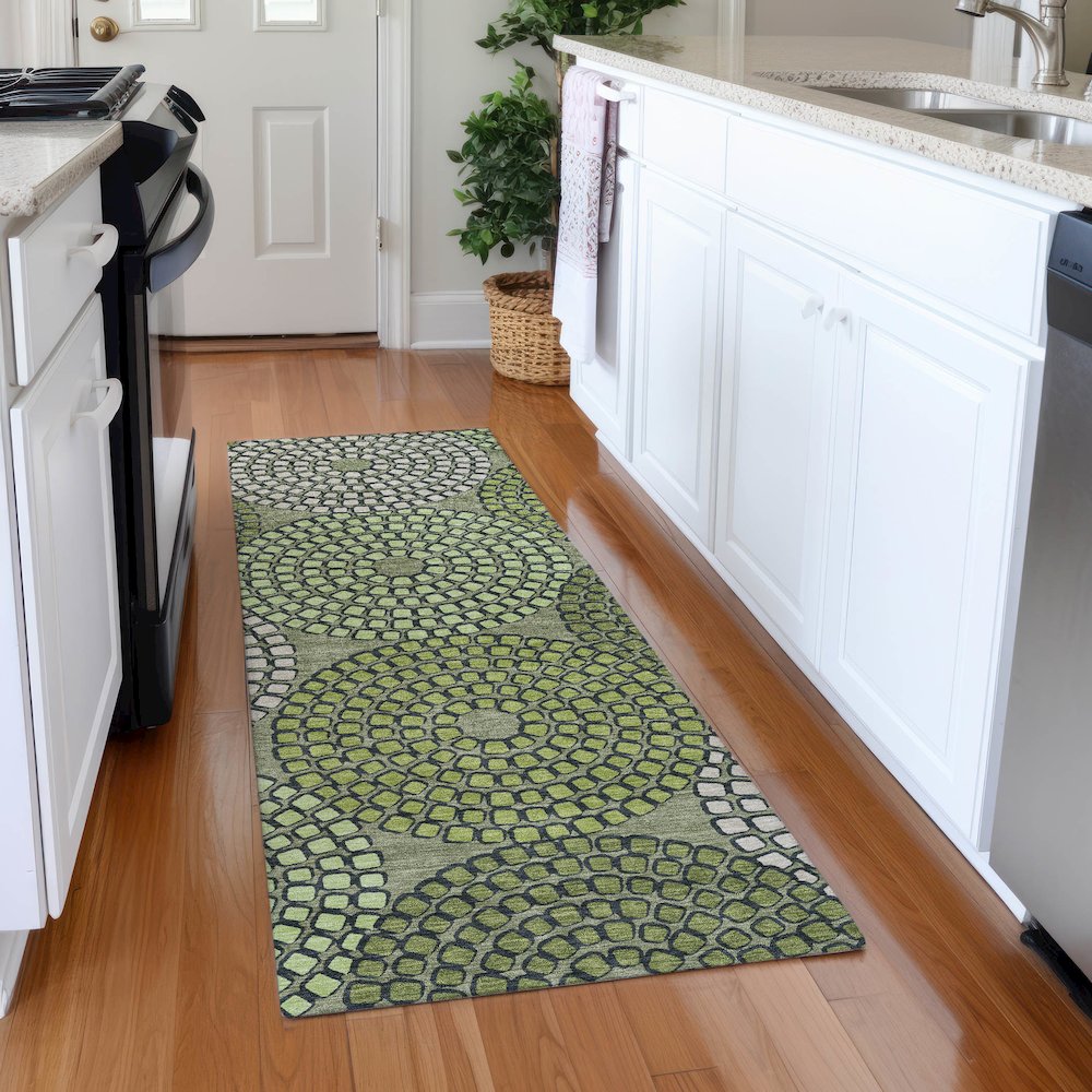 Premium Machine Washable Mayfield AMF882 Olive 2'3" x 7'6" Runner Rug. Picture 5