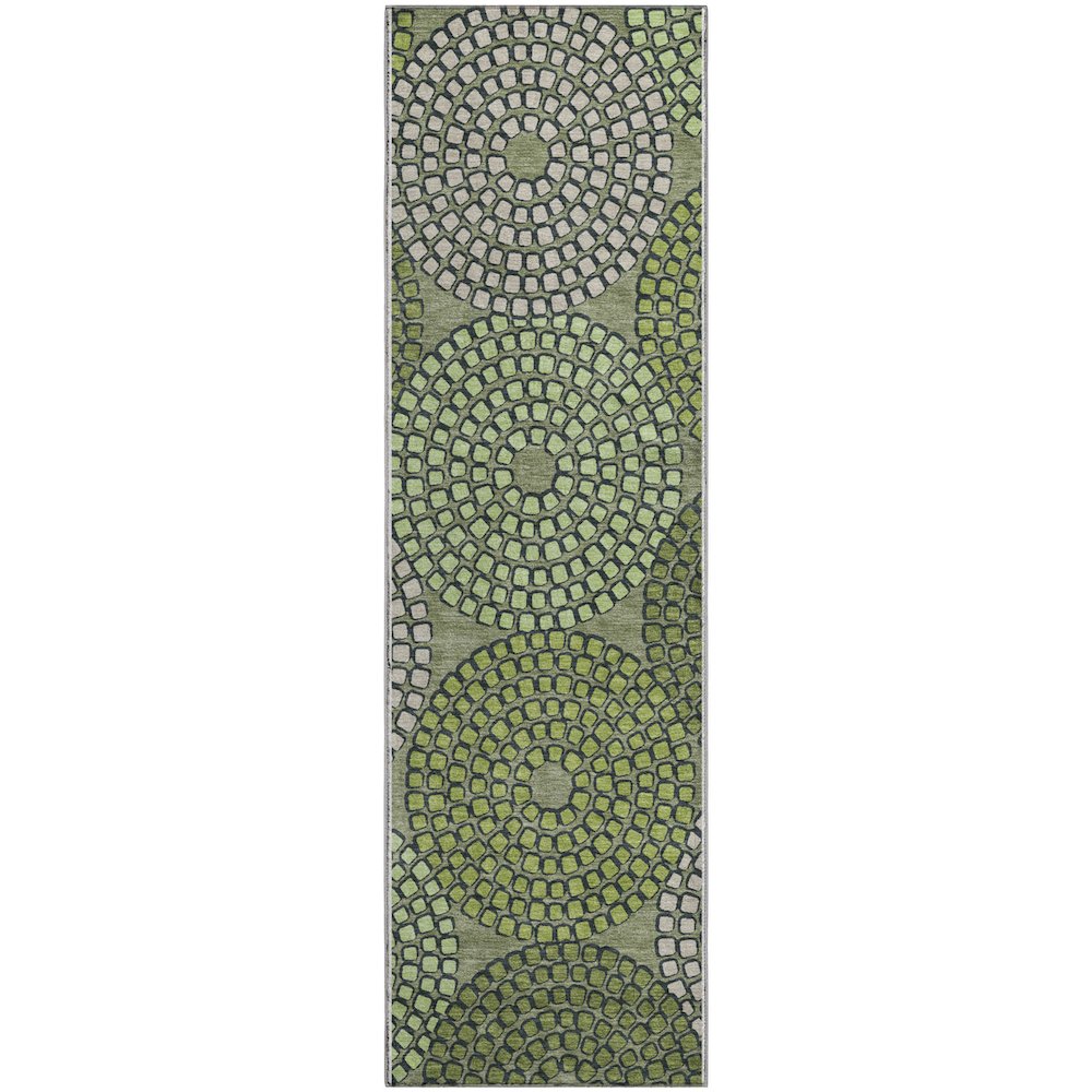 Premium Machine Washable Mayfield AMF882 Olive 2'3" x 7'6" Runner Rug. Picture 1
