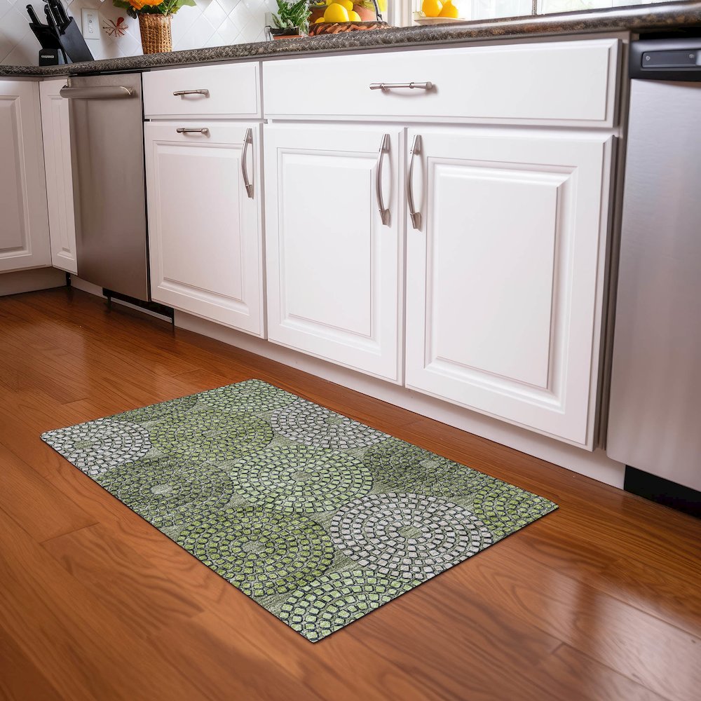 Premium Machine Washable Mayfield AMF882 Olive 1'8" x 2'6" Rug. Picture 5