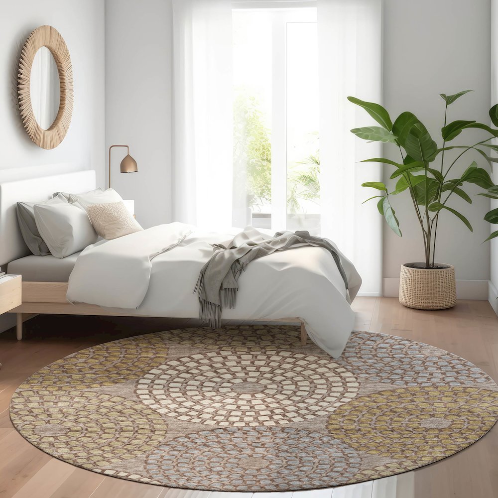 Premium Machine Washable Mayfield AMF882 Taupe 8' x 8' Round Rug. Picture 5
