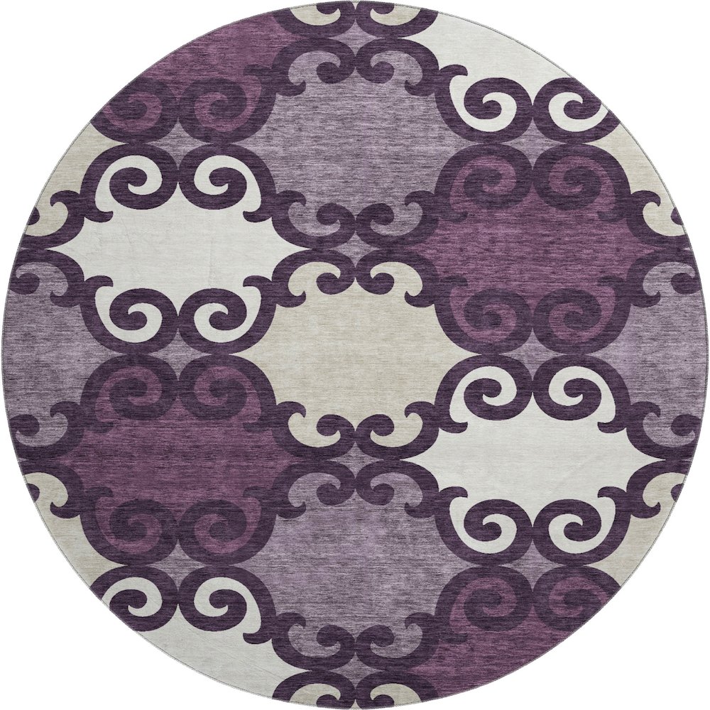 Premium Machine Washable Mayfield AMF883 Eggplant 8' x 8' Round Rug. Picture 1
