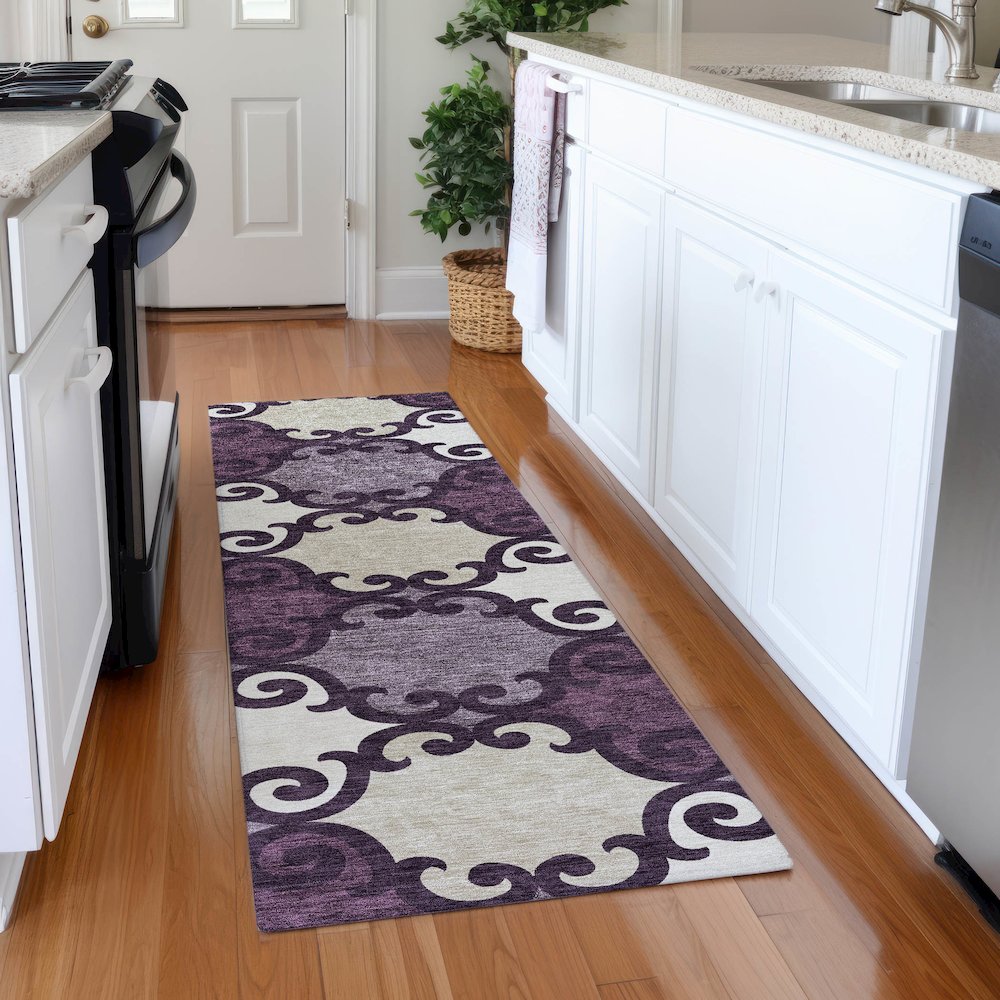 Premium Machine Washable Mayfield AMF883 Eggplant 2'3" x 7'6" Runner Rug. Picture 5
