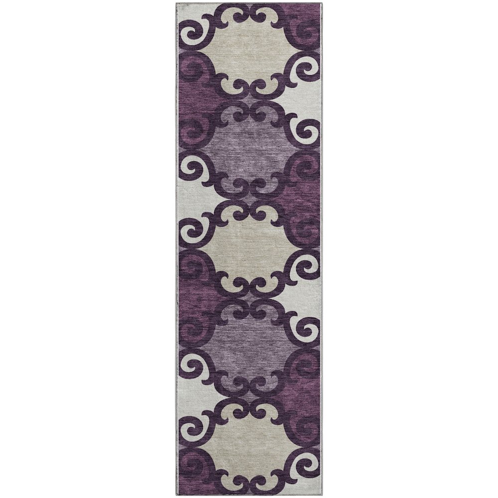 Premium Machine Washable Mayfield AMF883 Eggplant 2'3" x 7'6" Runner Rug. Picture 1