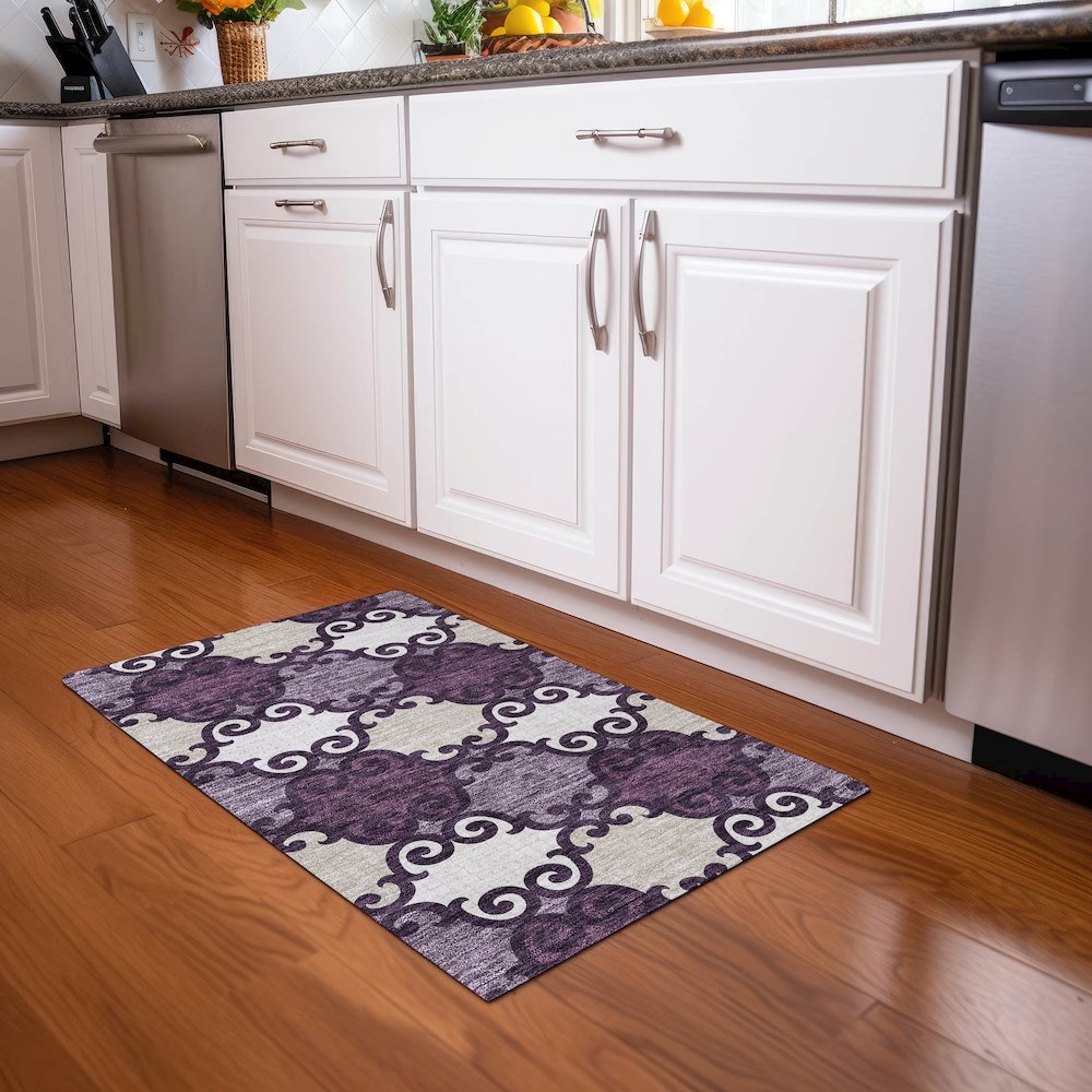 Premium Machine Washable Mayfield AMF883 Eggplant 1'8" x 2'6" Rug. Picture 5