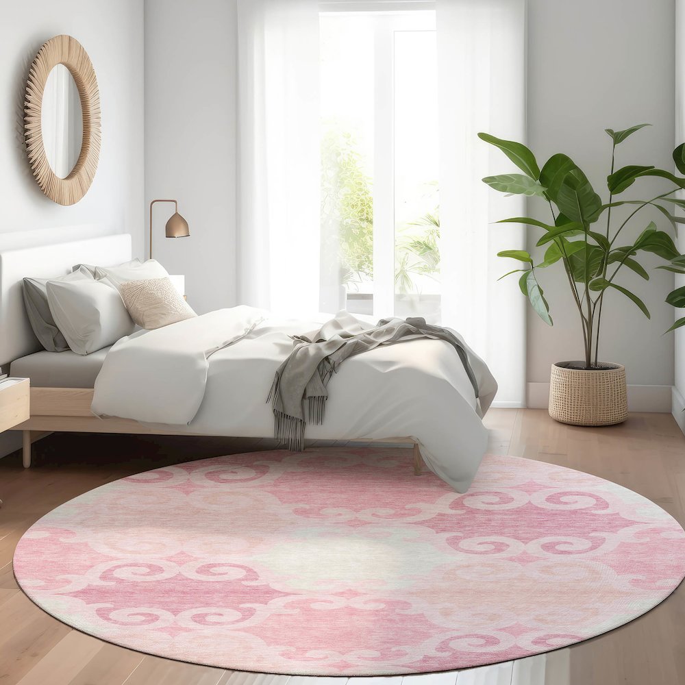 Premium Machine Washable Mayfield AMF883 Pink 8' x 8' Round Rug. Picture 5