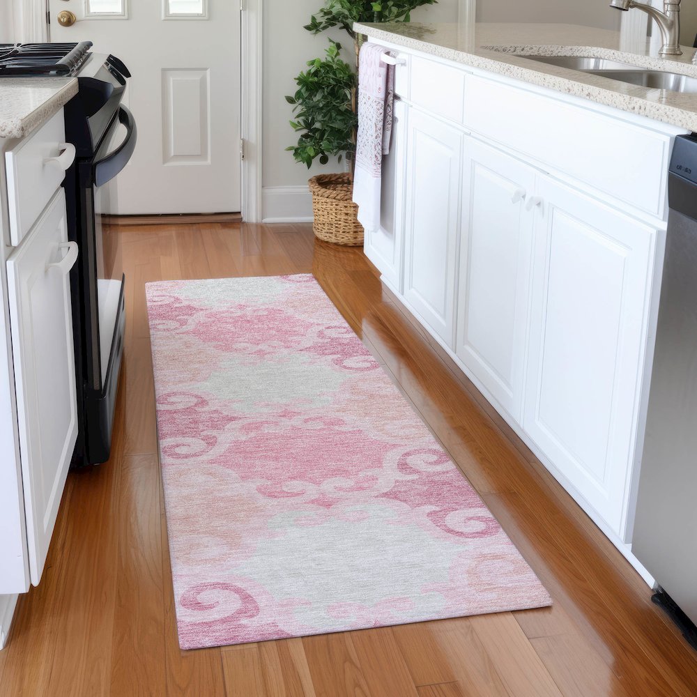 Premium Machine Washable Mayfield AMF883 Pink 2'3" x 7'6" Runner Rug. Picture 5